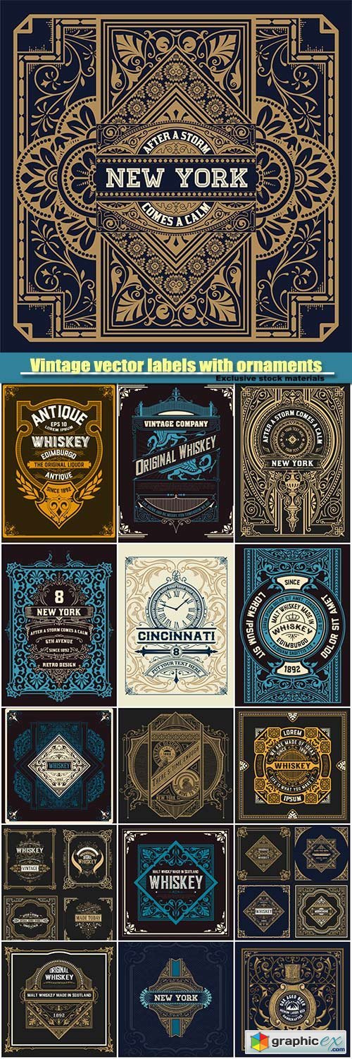 Vintage vector labels with ornaments and patterns