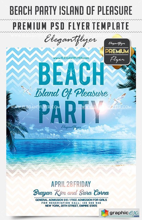 Beach Party Island Of Pleasure  Flyer PSD Template + Facebook Cover
