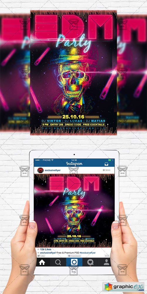 EDM Party - Flyer Template + Instagram Size Flyer