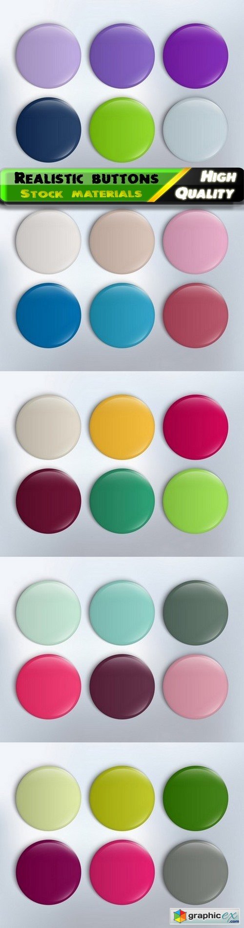 Realistic buttons and colorful glossy badge 5 Eps