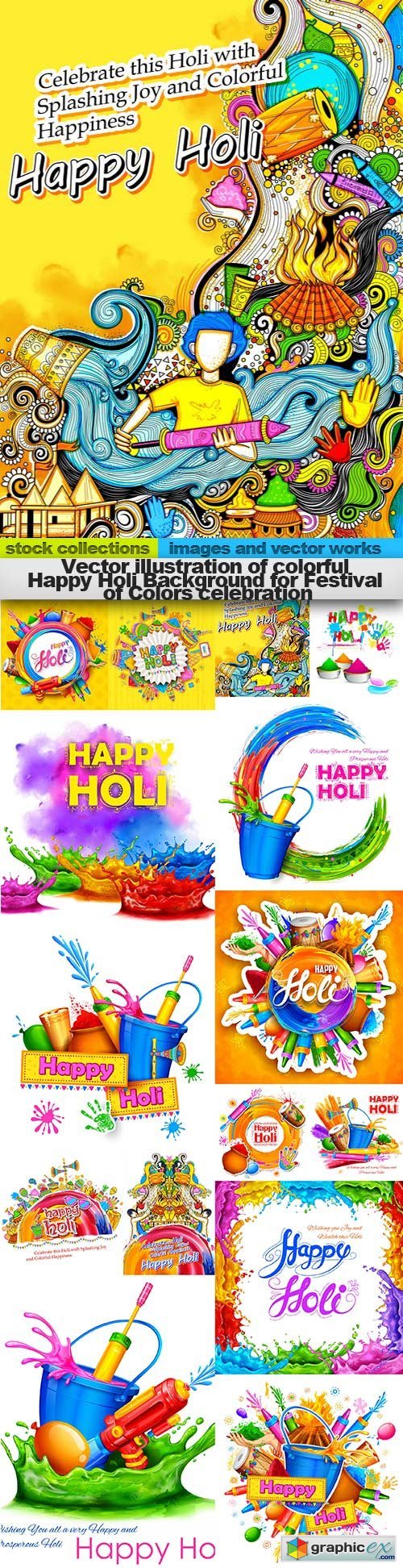 illustration of colorful Happy Holi Background for Festival of Colors celebration, 15 x EPS