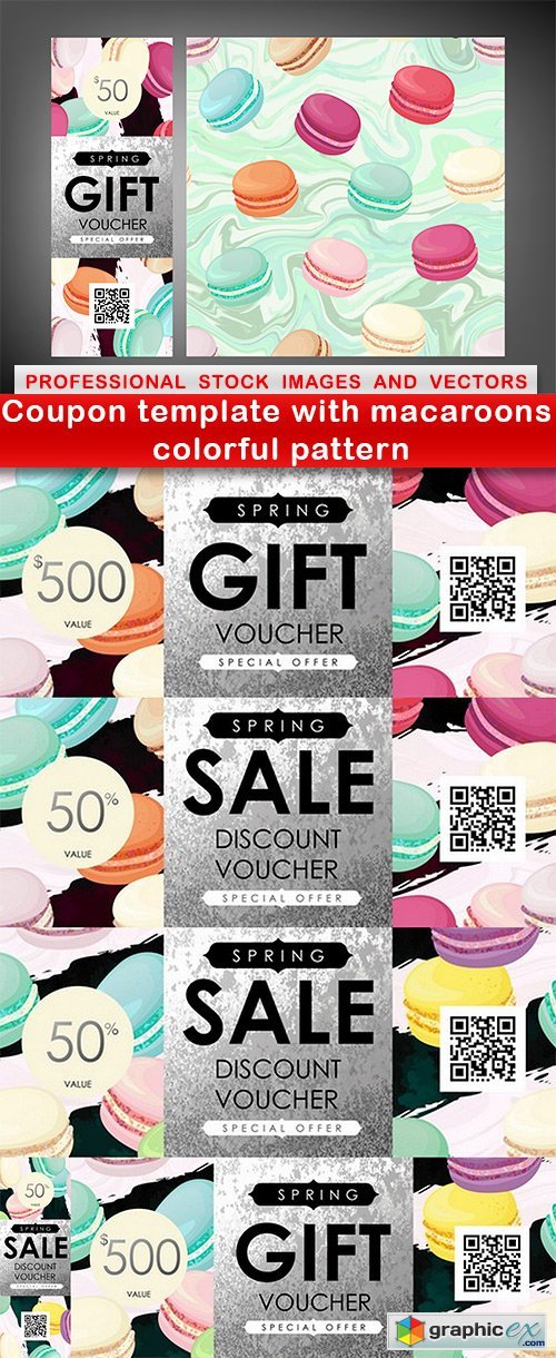 Coupon template with macaroons colorful pattern - 6 EPS