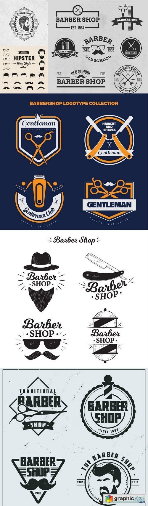 Vintage flat barber shop logos