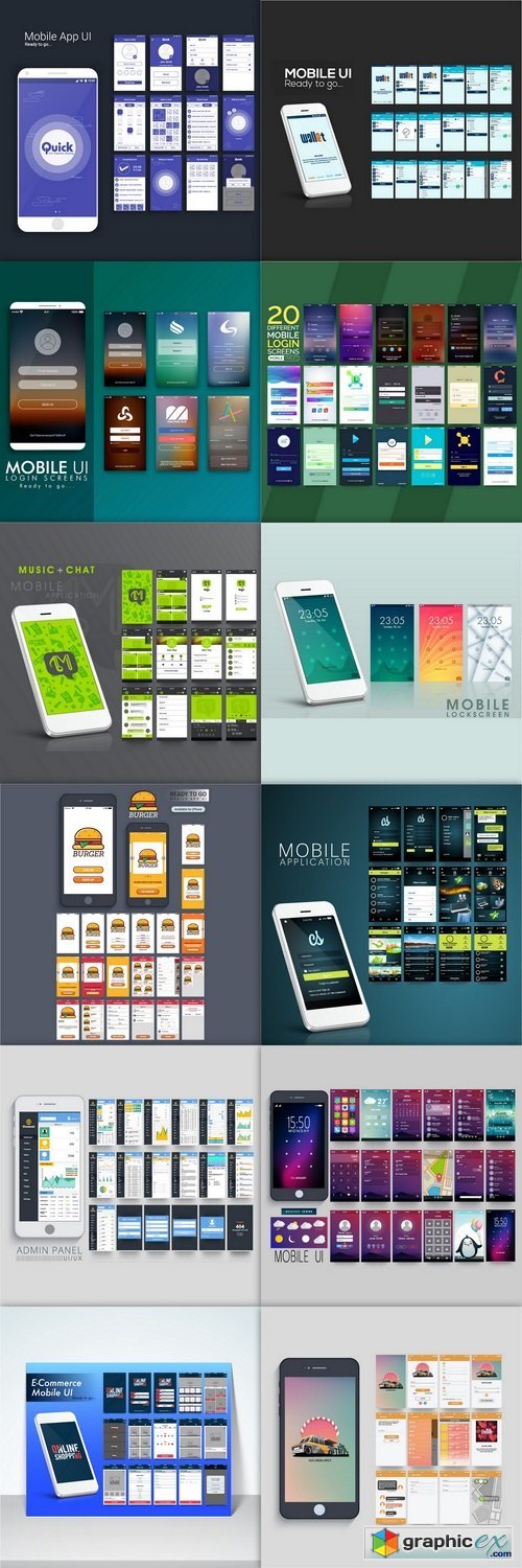 Collection of different mobile login and app (Mobile screens premium Vector)
