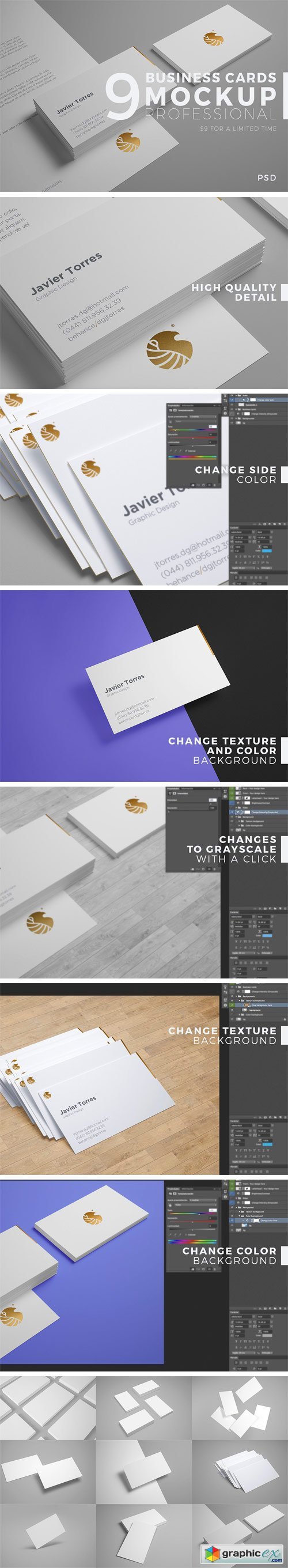 9 Business Cards Mockup Professional