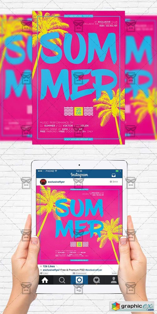 Summer Minimal Party - Flyer Template + Instagram Size Flyer