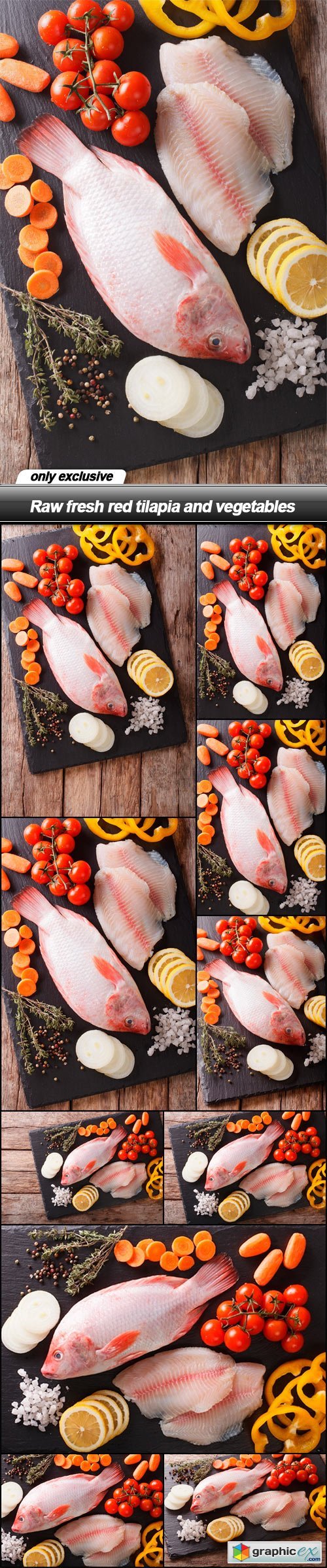 Raw fresh red tilapia and vegetables - 10 UHQ JPEG