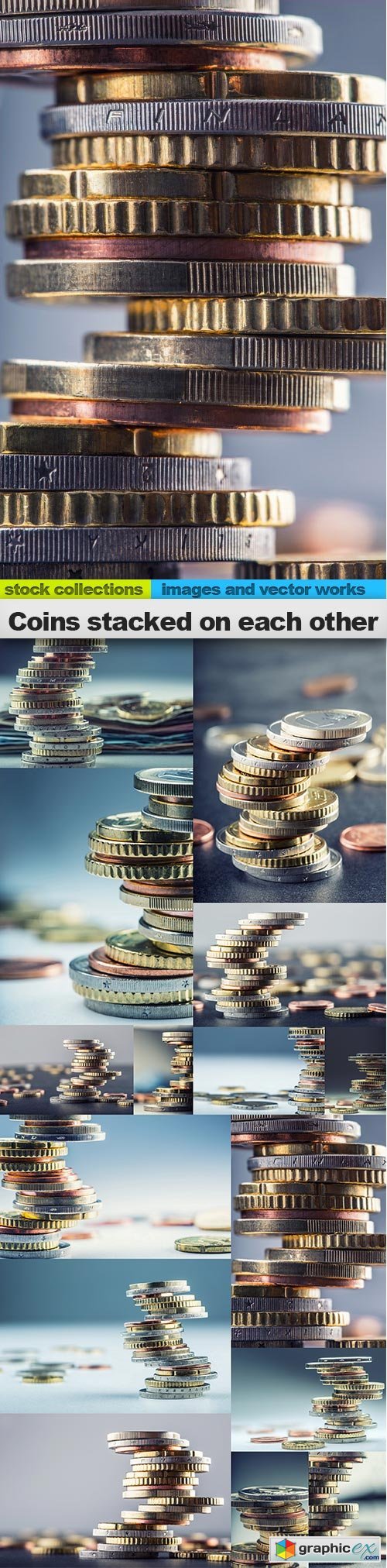 Coins stacked on each other, 15 x UHQ JPEG