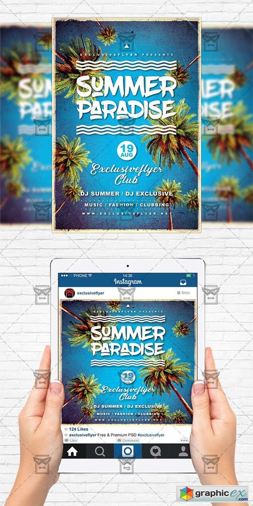 Summer Paradise - Flyer Template + Instagram Size Flyer