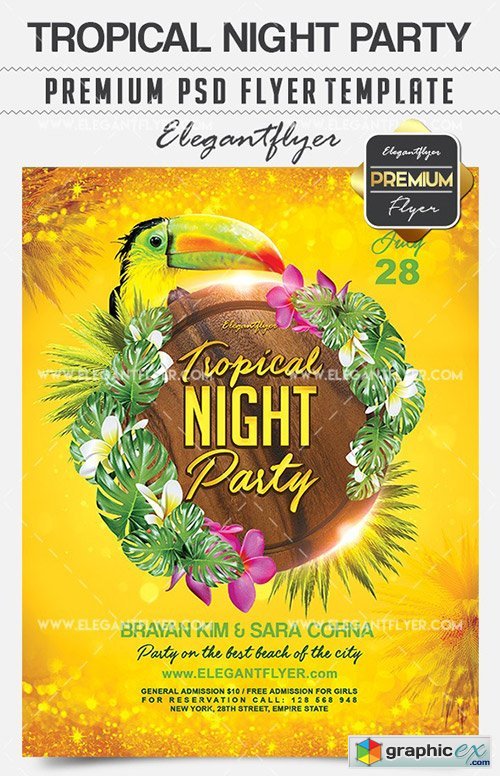 Tropical Night Party Flyer PSD Template + Facebook Cover » Free