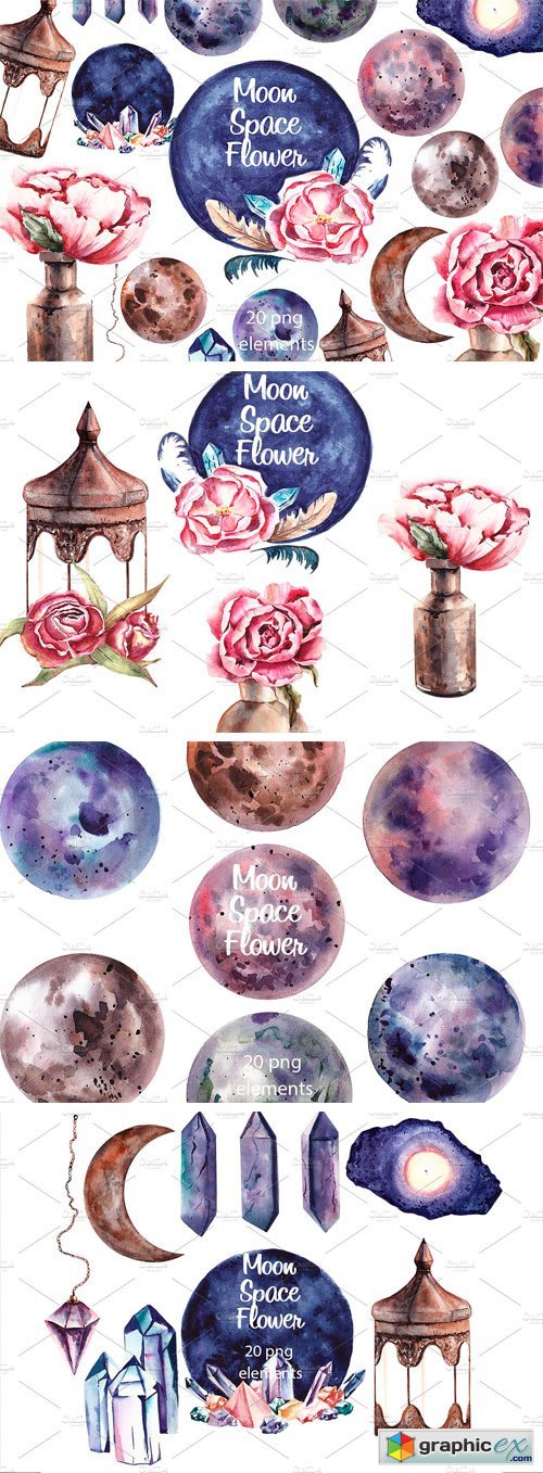 Moon Space Flower Spring Clipart
