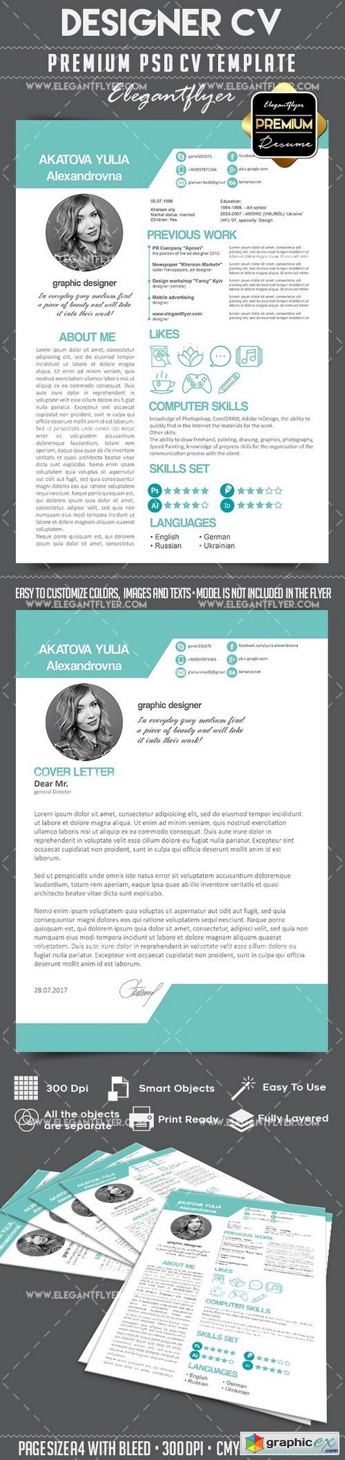 CV  Premium CV and Cover Letter PSD Template