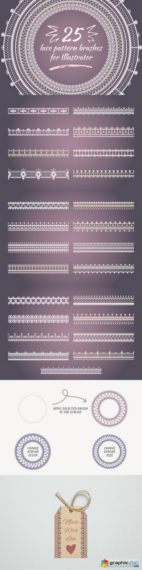 Lace pattern brushes for Illustrator