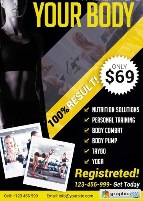 Fitness V21 PSD Flyer Template with Facebook Cover
