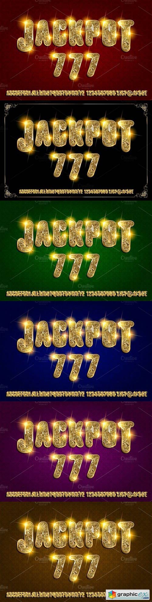 Jackpot. Golden glowing alphabet set