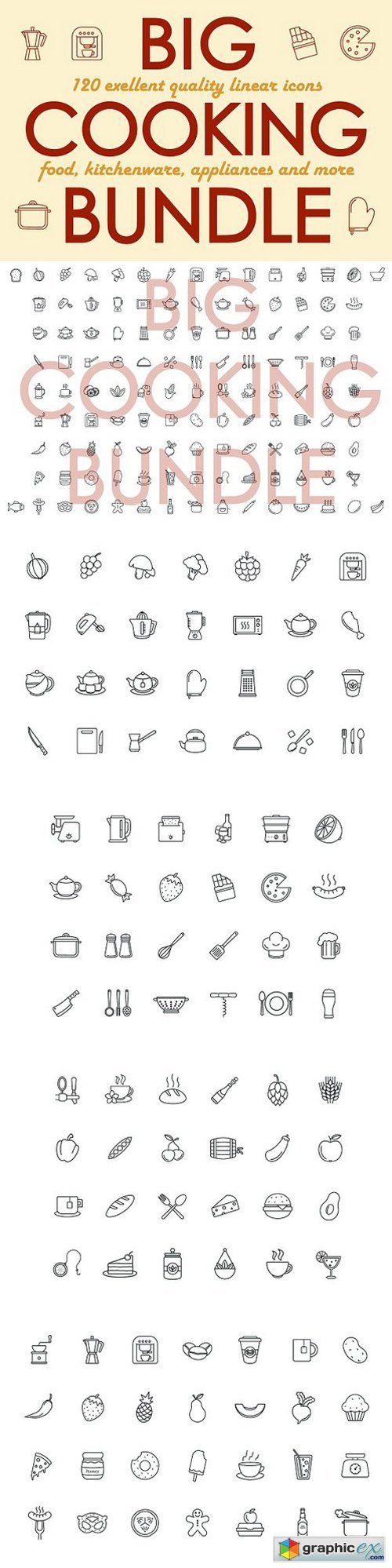 120+ Cooking linear icons bundle
