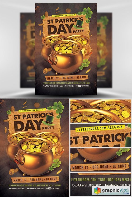 St. Patricks Day Gold Party Flyer Template