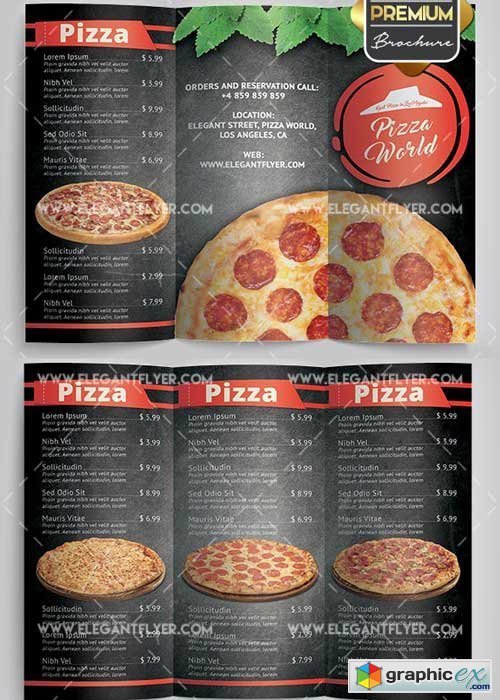 Pizza Menu V9 Premium Tri-Fold PSD Brochure Template