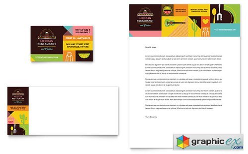Mexican Food & Cantina Business Card & Letterhead Template