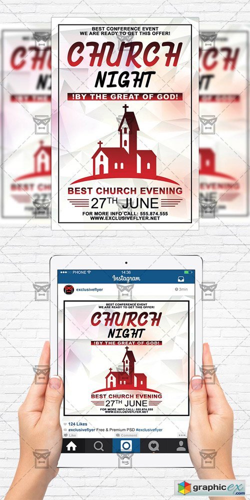 Church Night - Flyer Template + Instagram Size Flyer