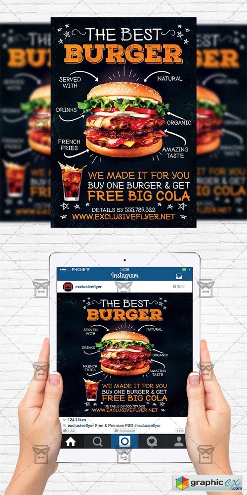 Burger Restaurant - Flyer Template + Instagram Size Flyer