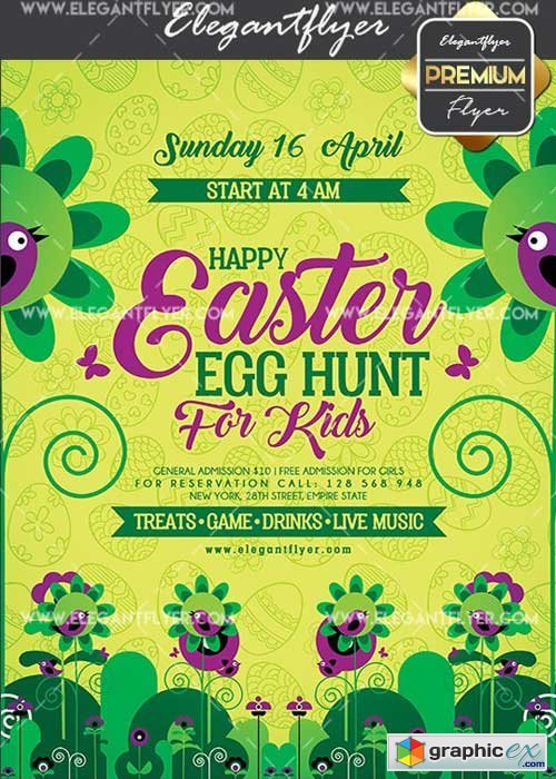Happy Easter Egg Hunt For Kids V1 Flyer PSD Template + Facebook Cover
