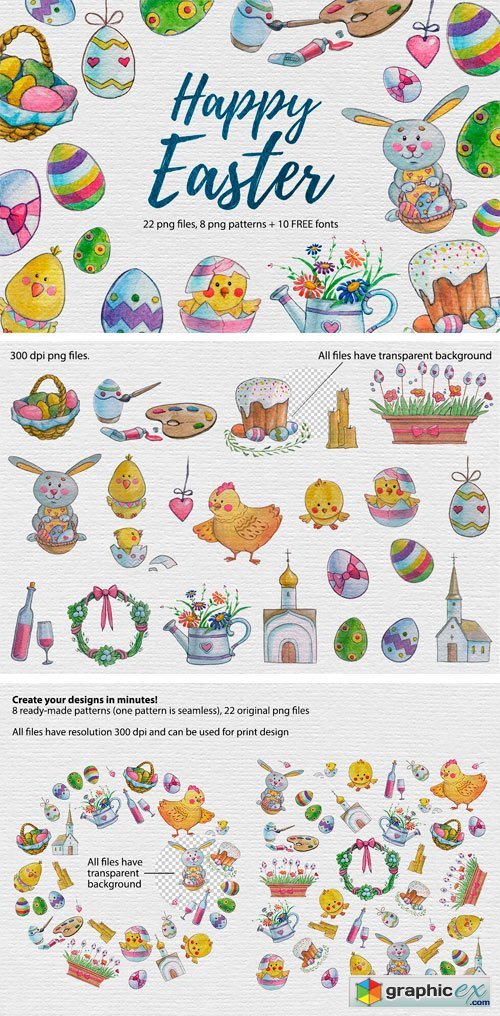 Easter Watercolor Set + Free Fonts