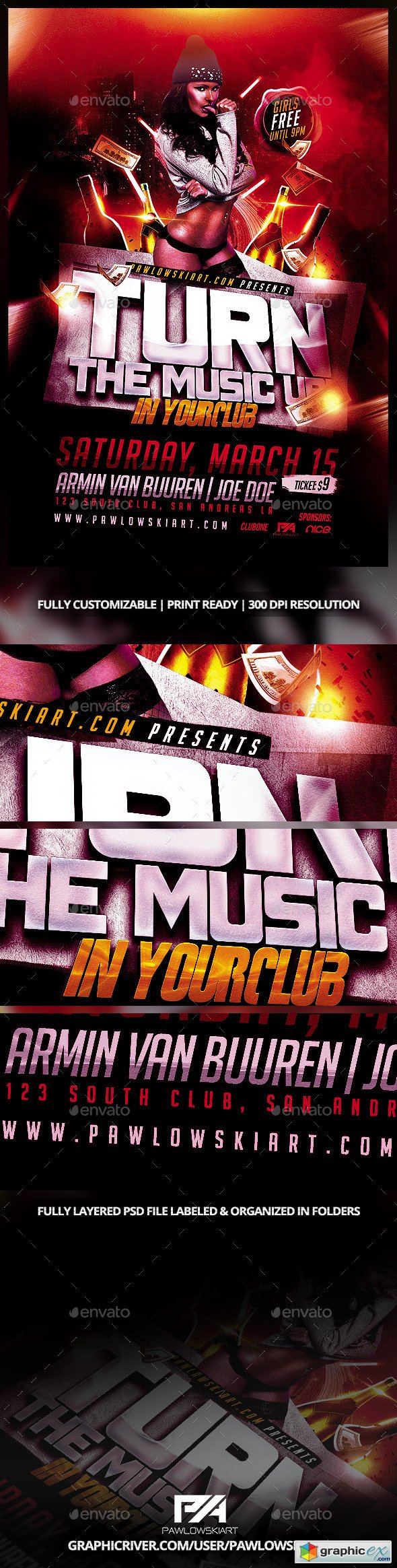 Graphicriver Turn The Music Up Party Flyer Template
