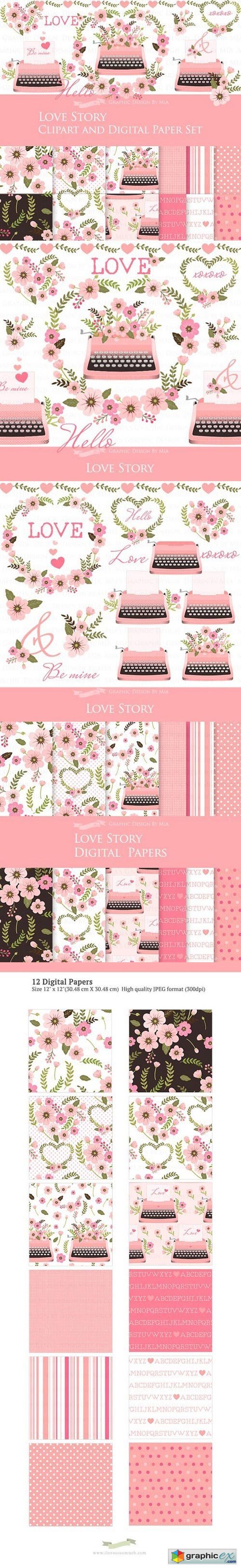 Love Story Pink Clipart+Pattern set
