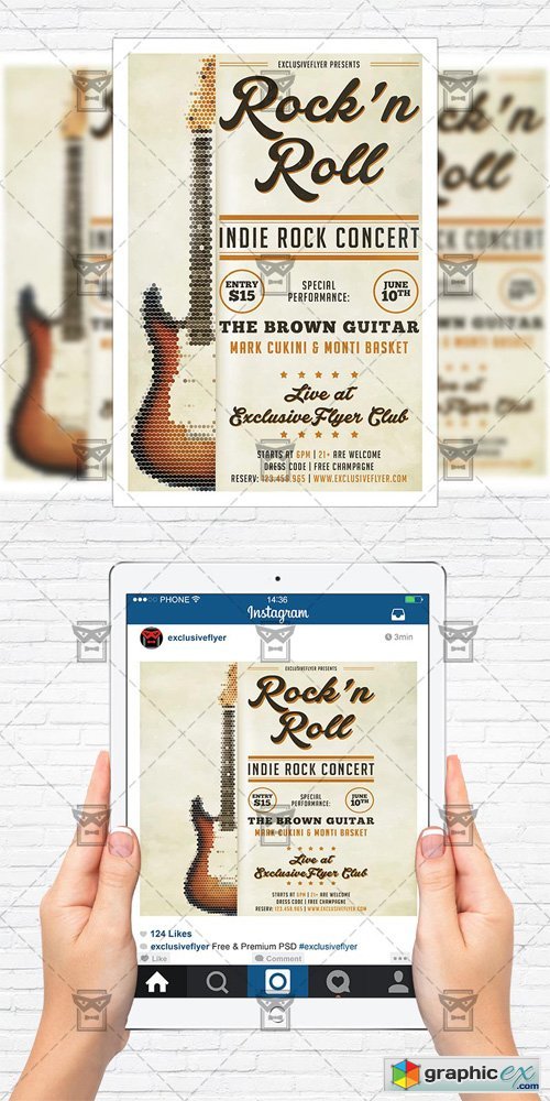 Indie Rock Guitar - Flyer Template + Instagram Size Flyer
