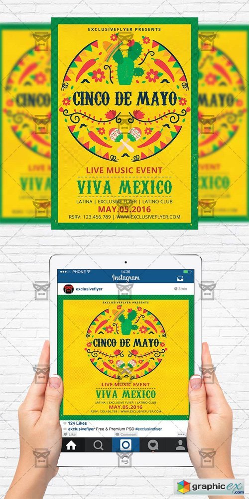 Viva Mexico Party - Flyer Template + Instagram Size Flyer