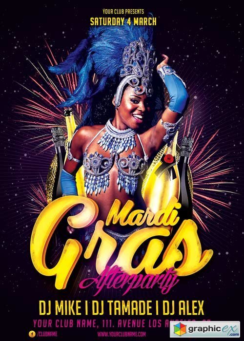 Mardi Gras Afterparty V12 Flyer Template