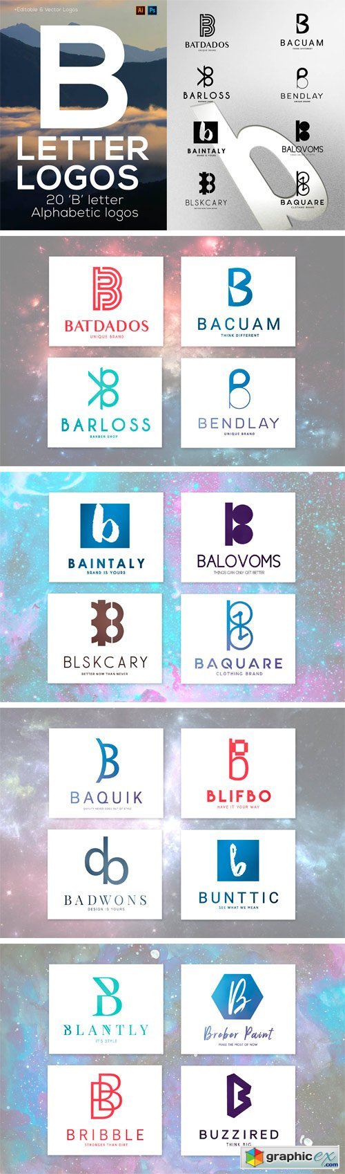 20 "B" Letter Alphabetic Logos