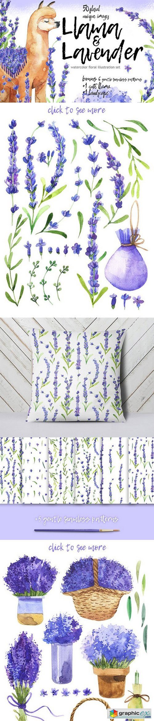 Lama & Lavender-watercolor set