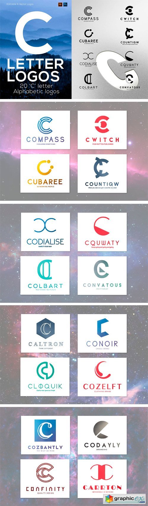 20 "C" Letter Alphabetic Logos