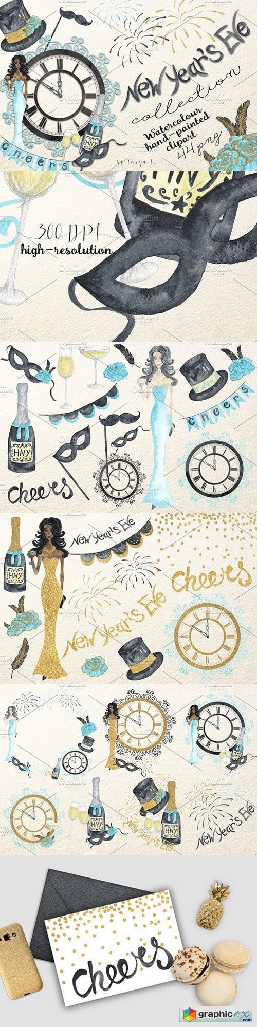 New Year`s Eve Watercolor Collection