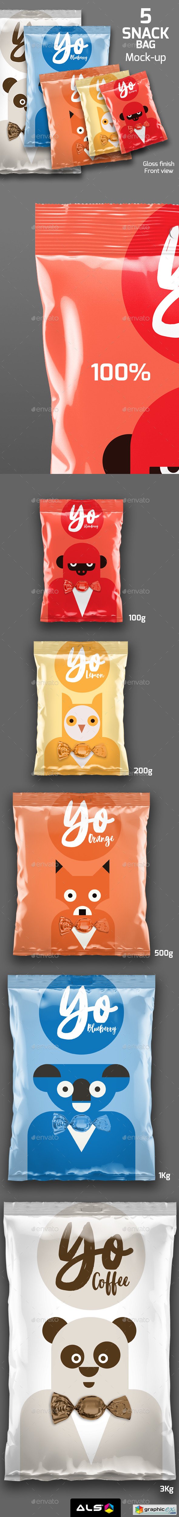 5 Snack Bags Mock-up