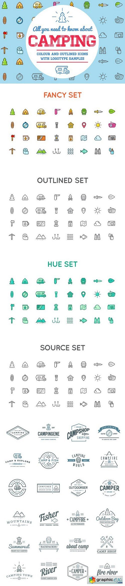 Awesome Camping Icons and Logo Set