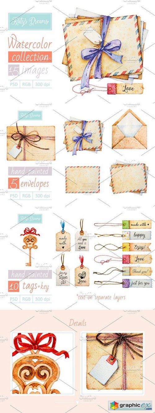 Watercolor set_Envelopes and tags