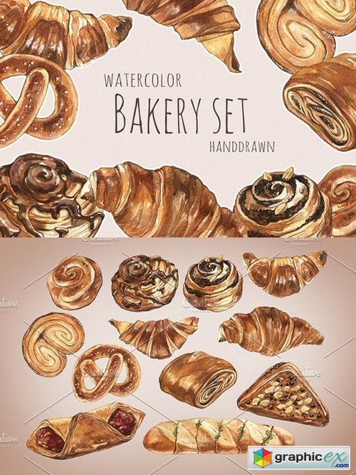 Watercolour bakery set