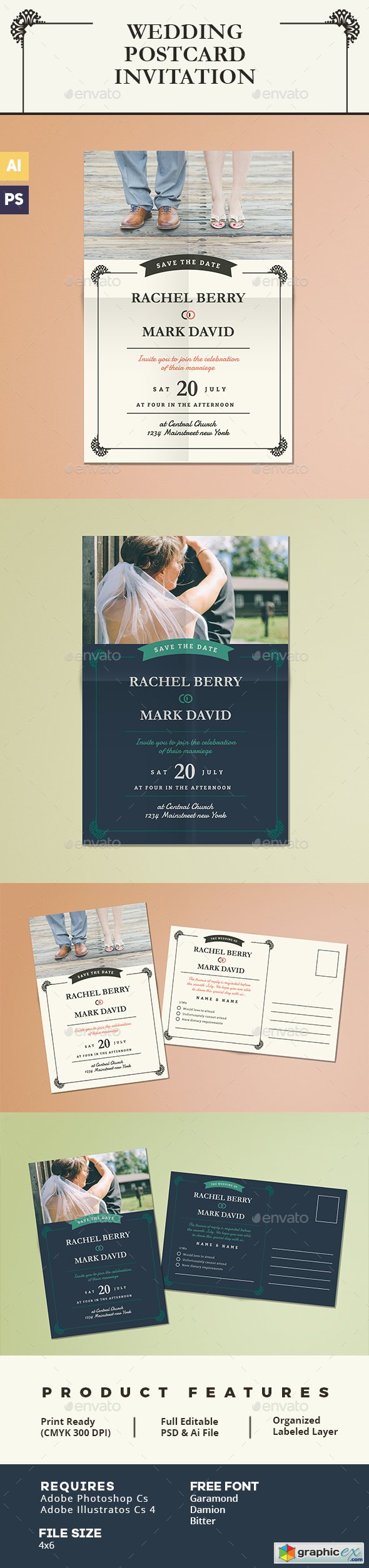 Elegant Wedding Postcard Invitation