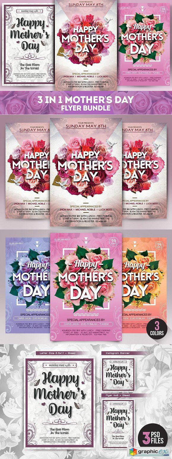 3 in 1 Mothers Day Flyer Bundle