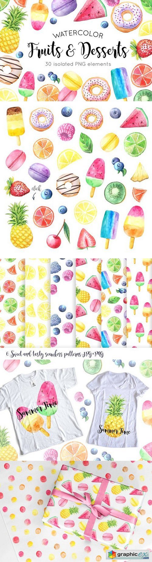 Watercolor Fruits&Desserts Set