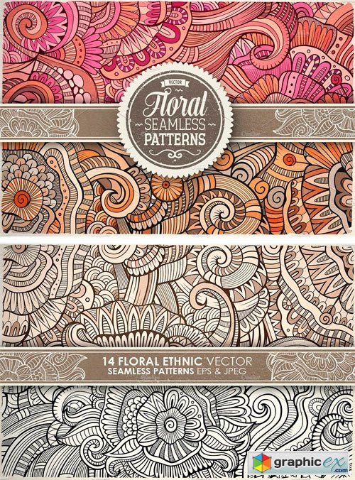 14 Floral Ethnic Seamless Patterns