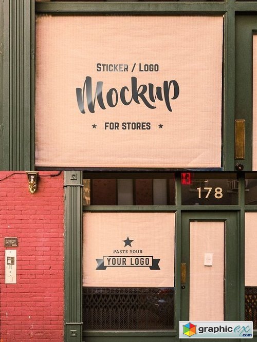 Storefront Sticker Sign Logo Mockup » Free Download Vector Stock Image