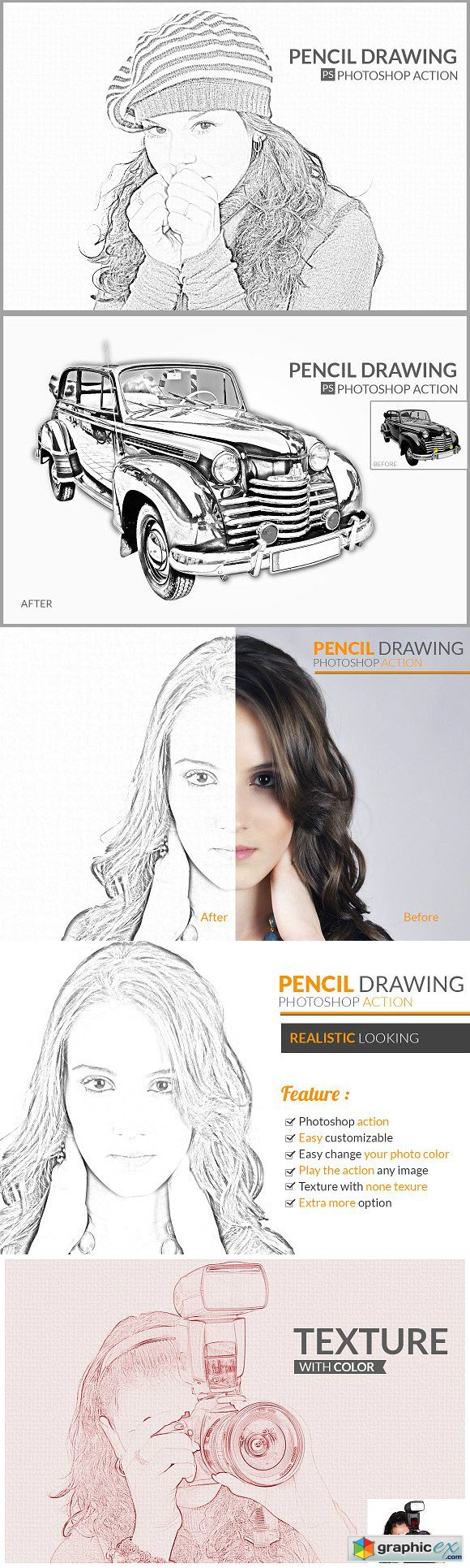 Realistic pencil drwaing action