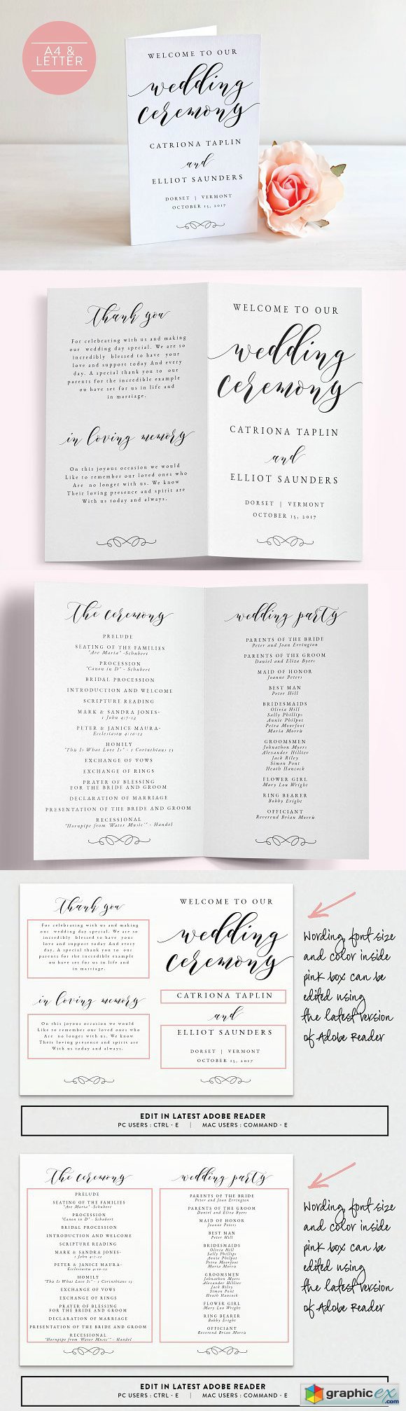 Wedding Program Folded - Editable