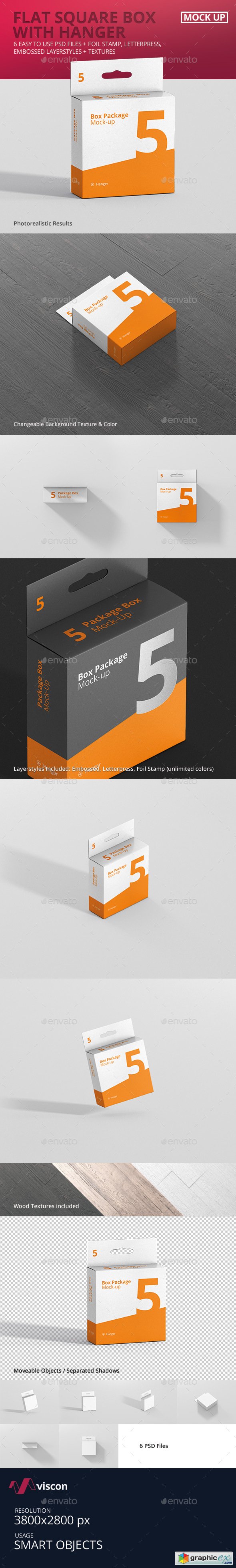 Package Box Mock-Up - Flat Square with Hanger
