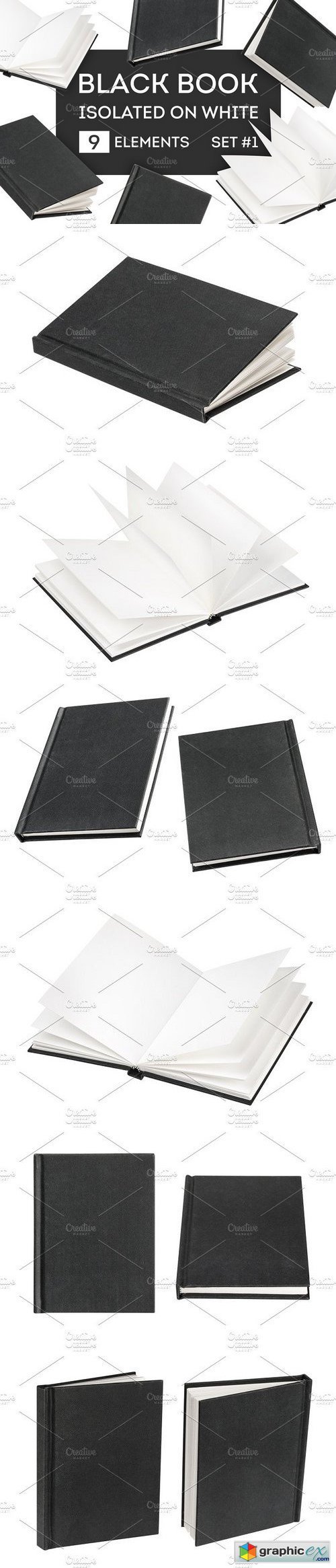 Black book mock-up isolated on white