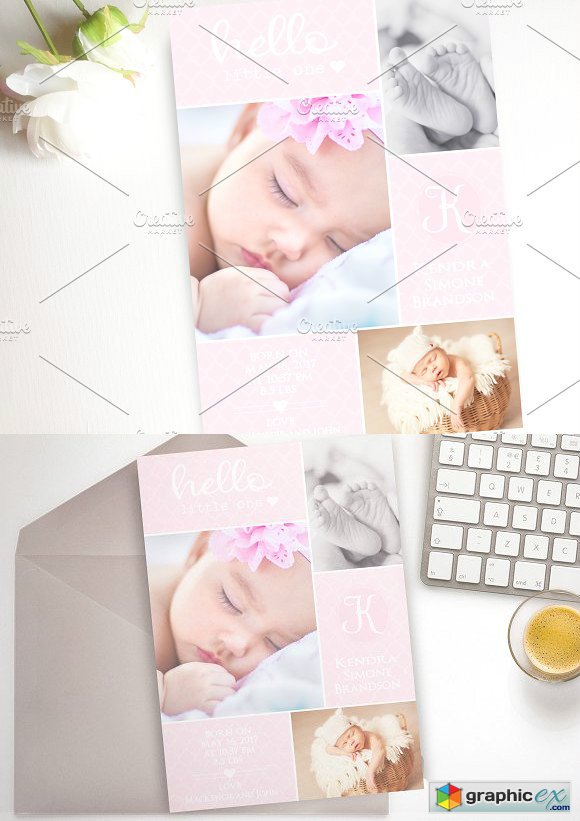 Baby Pink birth announcement card